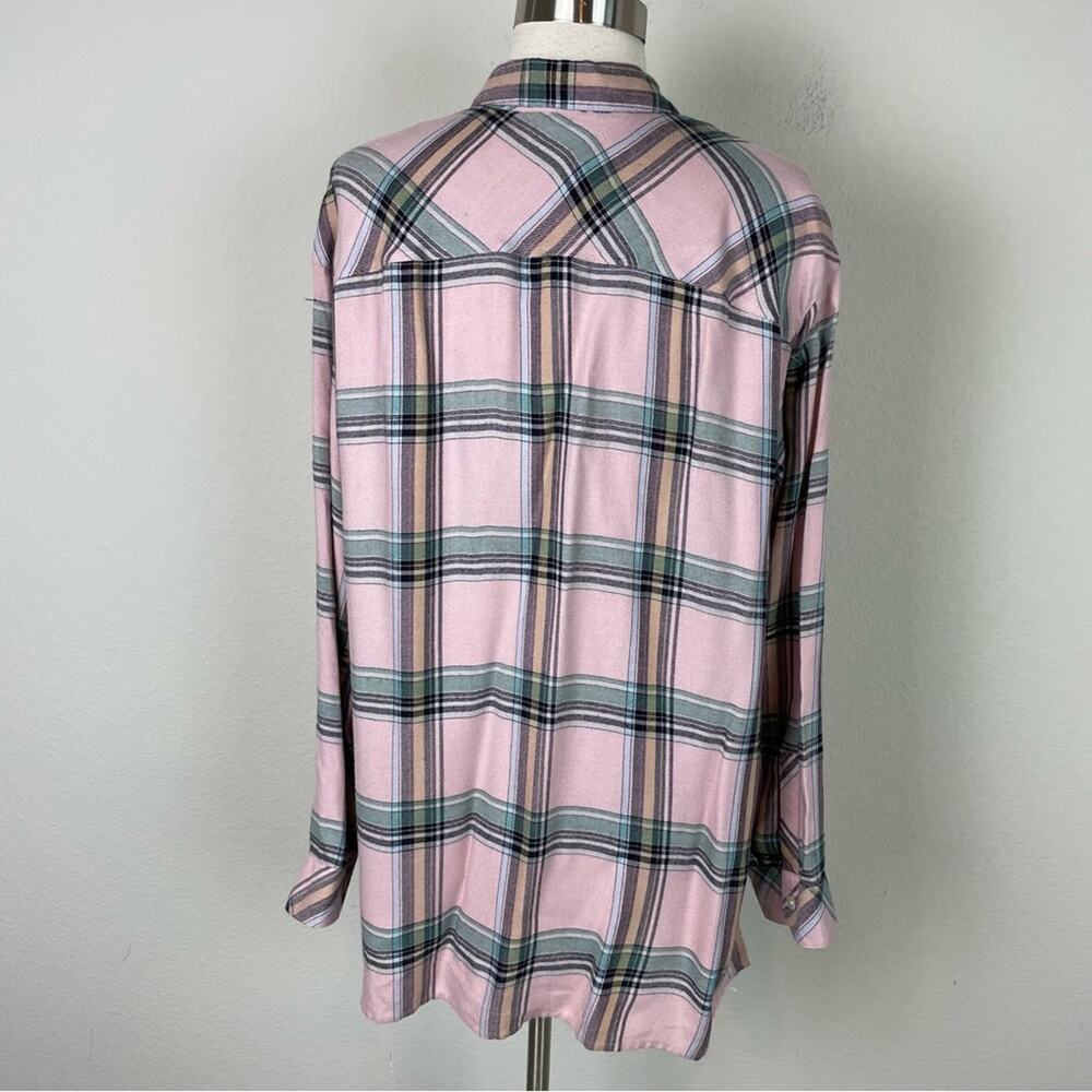 J Jill Pink Gray Plaid Long Sleeve Button Down Shirt Medium - Picture 5 of 9